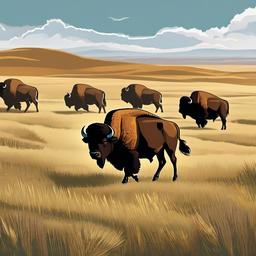 Bison cartoon - Bison roaming through open plains  