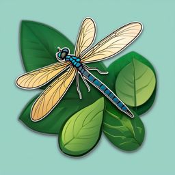Dragonfly Resting on Leaf Emoji Sticker - Delicate beauty in nature's garden, , sticker vector art, minimalist design
