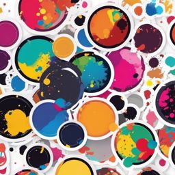 Palette and Colorful Splatters Sticker - Palette surrounded by vibrant paint splatters, ,vector color sticker art,minimal