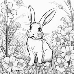 spring coloring pages - a bunny hops happily through a field of spring flowers. 
