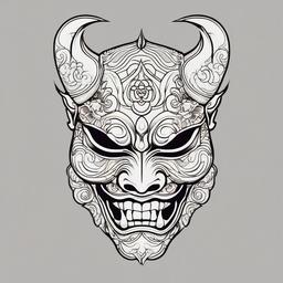 Tattoo Hannya Mask-Classic and artistic tattoo design featuring the Hannya mask, a symbol of Japanese folklore.  simple color tattoo,white background