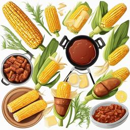 BBQ with corn on the cob clipart.  vector style illustration, white background