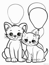 Kitty and Puppy with Balloons Coloring Pages - Kitten and Puppy Sharing Balloons  minimal black outline printable sheet, coloring page