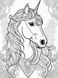 Unicorn and Crystal Coloring Pages - Mystical Unicorn with Glowing Crystals  minimal black outline printable sheet, coloring page