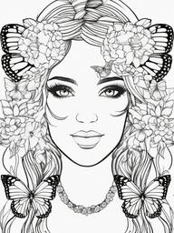 Butterfly and Flower Crown Coloring Pages - Butterfly Wearing a Floral Crown  minimal black outline printable sheet, coloring page