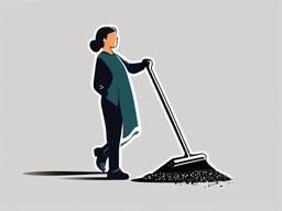 Person sweeping dirt into a dustpan clipart.  vector style illustration, white background