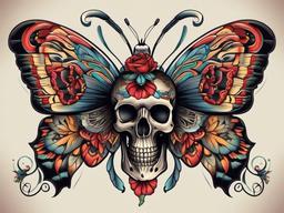 traditional skull butterfly tattoo  