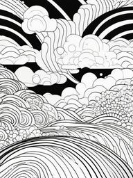 Rainbow Coloring Page - Simple rainbow with intricate backgrounds.  easy,simple,minimal,coloring pages,black and white outline