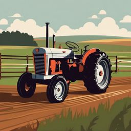 Vintage Tractor Farm Clipart - A vintage tractor on the farm.  color vector clipart, minimal style