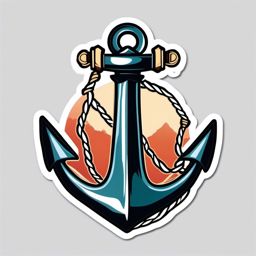 Anchor and Rope Sticker - Nautical anchor with rope, ,vector color sticker art,minimal