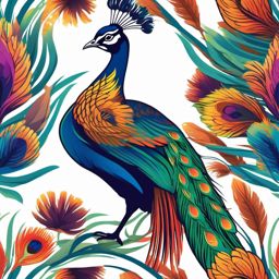 Peacock Sticker - A majestic peacock displaying its vibrant feathers. ,vector color sticker art,minimal