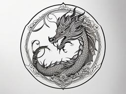 Dragon Mandala Tattoo - Intricate mandala-style dragon tattoo.  simple color tattoo,minimalist,white background