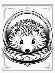 African Pygmy Hedgehog Tattoo - Tiny hedgehog curled up in a ball  few color tattoo design, simple line art, design clean white background