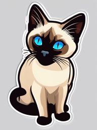 Siamese Cat Sticker - A playful Siamese cat with bright blue eyes, ,vector color sticker art,minimal