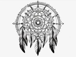 Dream Catcher Dream Tattoo - Tattoo incorporating a dream catcher and dream-related elements.  simple vector tattoo,minimalist,white background