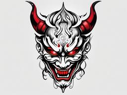 Hannya Demon Tattoo - Features the iconic Hannya mask in a bold and expressive tattoo design.  simple color tattoo,white background,minimal