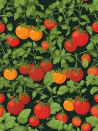 Tomato Garden Clipart - A garden full of tomato plants in various stages of ripeness.  color vector clipart, minimal style