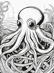 Octopus Coloring Pages - Octopus tangled with a fisherman’s net  simple coloring pages