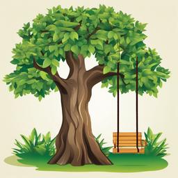 Tree clipart - tree with a swing hanging from a branch  