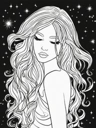 Fairy with Starlight Hair Coloring Pages - Fairy's Hair Glowing with Starlight  minimal black outline printable sheet, coloring page