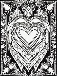 Heart with Crystals Coloring Pages - Shiny Hearts Decorated with Crystal Shapes  minimal black outline printable sheet, coloring page