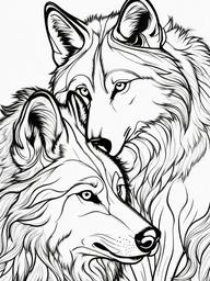 Wolf Coloring Pages - A pair of wolves nuzzling each other  simple coloring pages