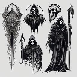 Cool Grim Reaper Tattoos-Bold and dynamic tattoos featuring cool and stylish Grim Reaper designs, blending themes of death and fashion.  simple color vector tattoo