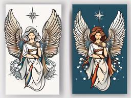 Tattoo Angel Small-Celebrating the beauty of celestial beings with a small angel tattoo, expressing grace, protection, and a connection to higher realms.  simple vector color tattoo