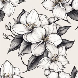 Jasmine flower tattoo, Tattoos inspired by the fragrant and charming jasmine flower.  vivid colors, white background, tattoo design