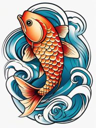 Simple Coy Fish Tattoo,a simple yet captivating coy fish tattoo, symbolizing grace and determination. , color tattoo design, white clean background