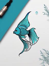 Small Tattoo Fish-Delightful and small tattoo featuring a fish, perfect for those seeking a subtle and minimalist aquatic design.  simple color vector tattoo