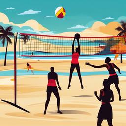 Beach clipart - beach volleyball game in progress  