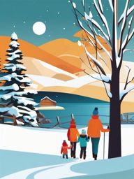 Winter Vacation clipart - Family on a winter vacation, ,vector color clipart,minimal