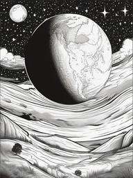 Earth Coloring Pages - Earth in the night sky with stars and planets  simple coloring pages