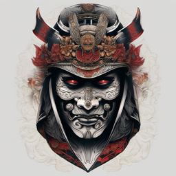 death mask japanese samurai tattoo  simple color tattoo,white background,minimal