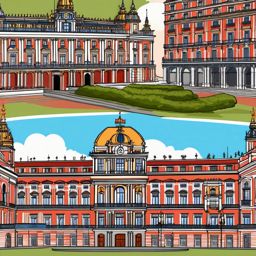 Madrid clipart - Royal Palace of Madrid and Plaza Mayor,  color vector clipart