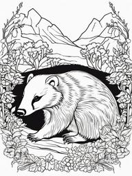 Badger Coloring Pages - Burrowing Fierce Mammal  black outline printable coloring page