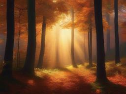 Thanksgiving Wallpaper-A peaceful autumn forest, with soft sunlight filtering through the trees, creating a serene Thanksgiving atmosphere.  aesthetic background wallpaper