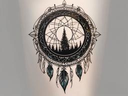 Firefly Dreamcatcher - Tattoo merging the concept of a dreamcatcher with the allure of fireflies.  simple color tattoo,white background