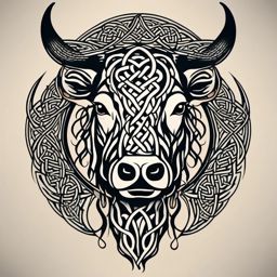 Celtic-inspired cow tattoo: Knotwork elegance, intricate symbolism.  simple color tattoo style