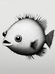 drawing of pufferfish  minimal rough sketch scribbles,doodles,black and white