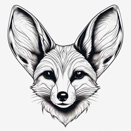 Fennec Fox Tattoo - Enigmatic fennec fox with large ears  few color tattoo design, simple line art, design clean white background