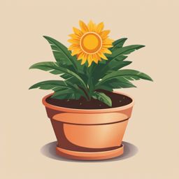 Planting pot in a sunny garden clipart  simple, 2d flat