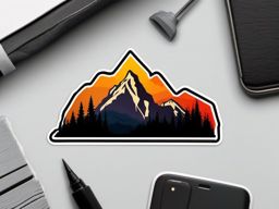 Mountain Silhouette Sticker - Rugged mountain silhouette, ,vector color sticker art,minimal