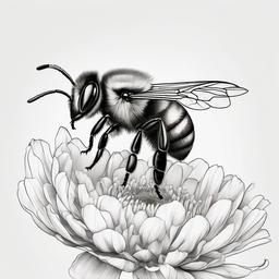 drawing of a bee with a flower  minimal rough sketch scribbles,doodles,black and white