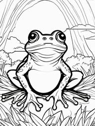 Frog Coloring Pages - Frog with a rainbow in the background  simple coloring pages