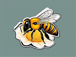 Honey Bee Sticker - A busy honey bee collecting nectar from a flower, ,vector color sticker art,minimal