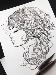 Dream Tattoo Whispers - Listen to the whispers of dreams with an ethereal tattoo design.  outline color tattoo,minimal,white background