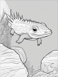 Axolotl Coloring Pages - Axolotl lounging on a rock in its underwater habitat  simple coloring pages