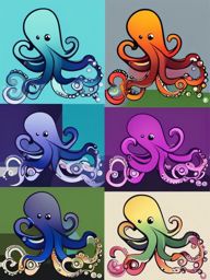 Octopus Clipart - Octopus changing colors as it explores the seabed , minimal, 2d